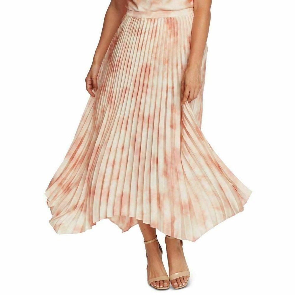 Vince Camuto Pleated A-Line Midi Skirt in Blush and Cream